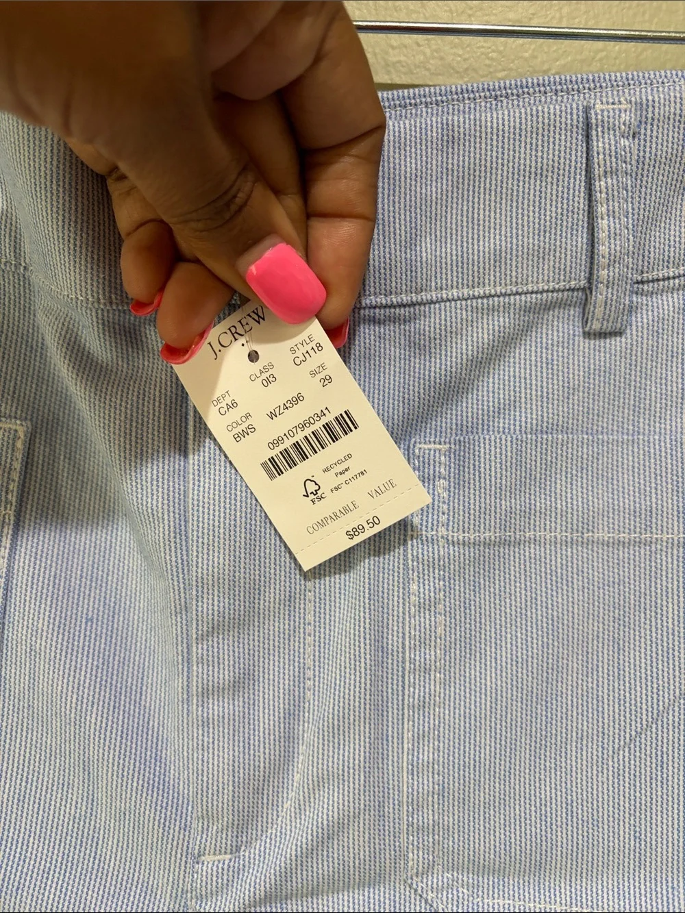 🔥J. Crew Factory Light Blue striped  Women's Patch Pocket Shorts